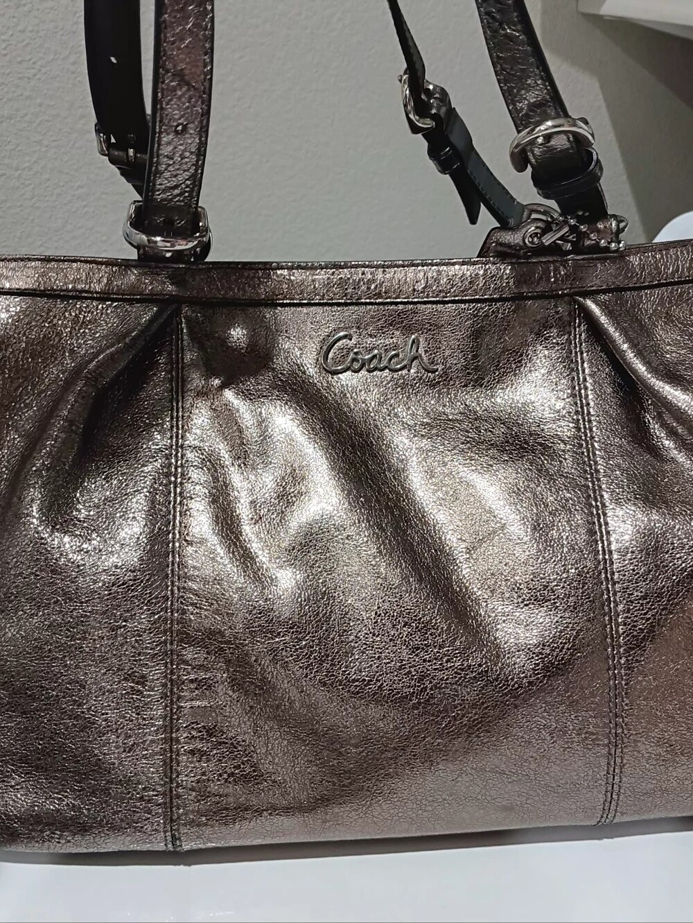 Coach Metallic Silver Leather Bag